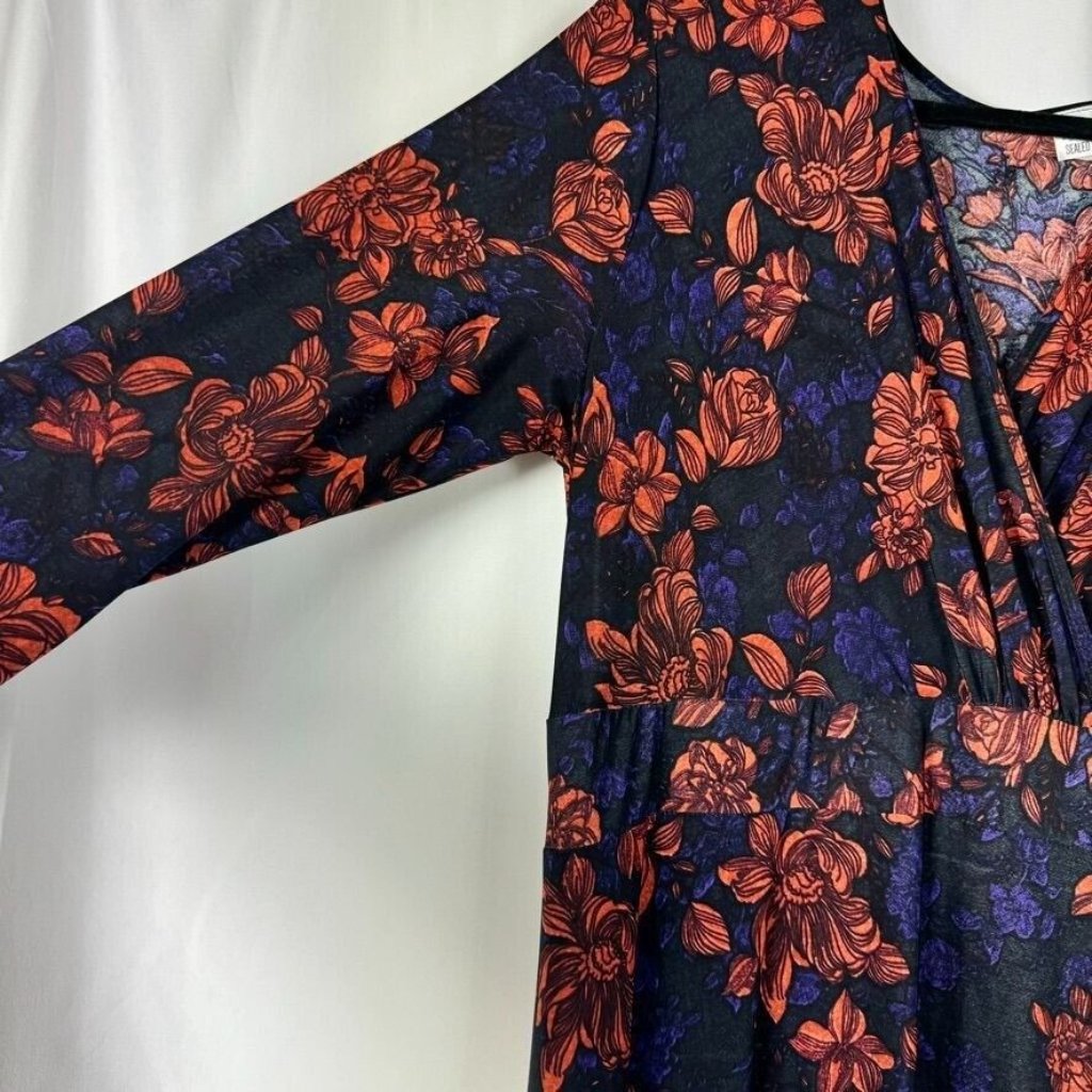 Swak Moody Floral Faux Wrap Maxi Dress 3/4 Sleeve Whimsigoth Stretch 1x — image 3 of 7